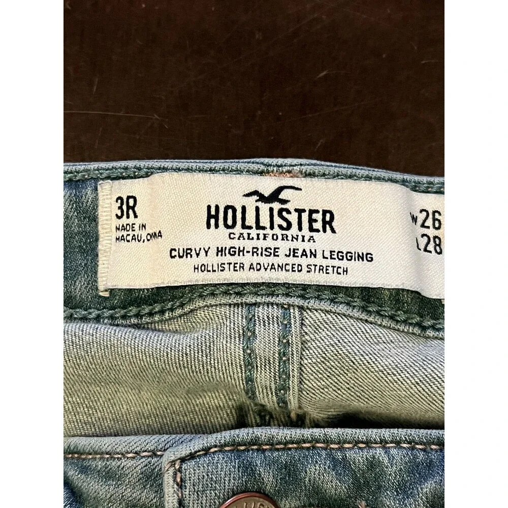 Hollister Jeans Juniors 3R Blue Medium Wash Curvy High Rise Distressed Jegging - Picture 8 of 10